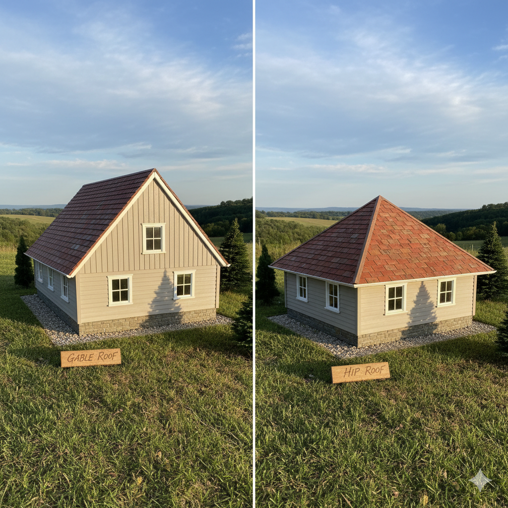 gable roof or a hip roof