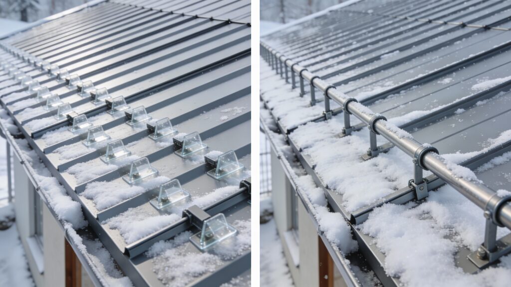 metal roof snow guards vs snow rails2