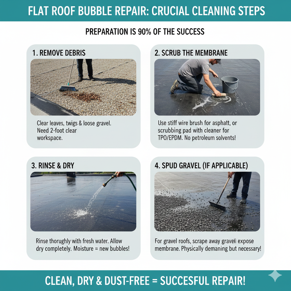 How to Clean Your Roof Before Starting Flat Roof Bubble Repair