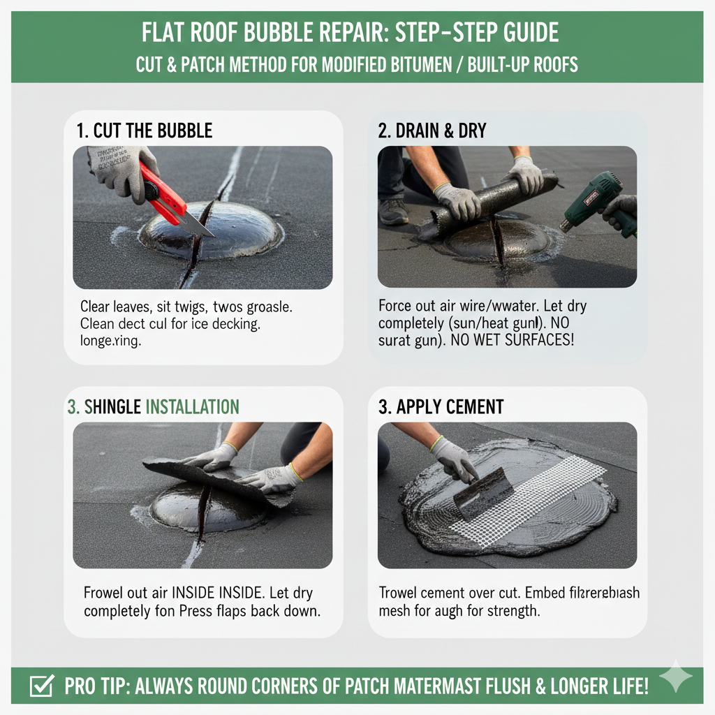 How to Install a Patch During Flat Roof Bubble Repair