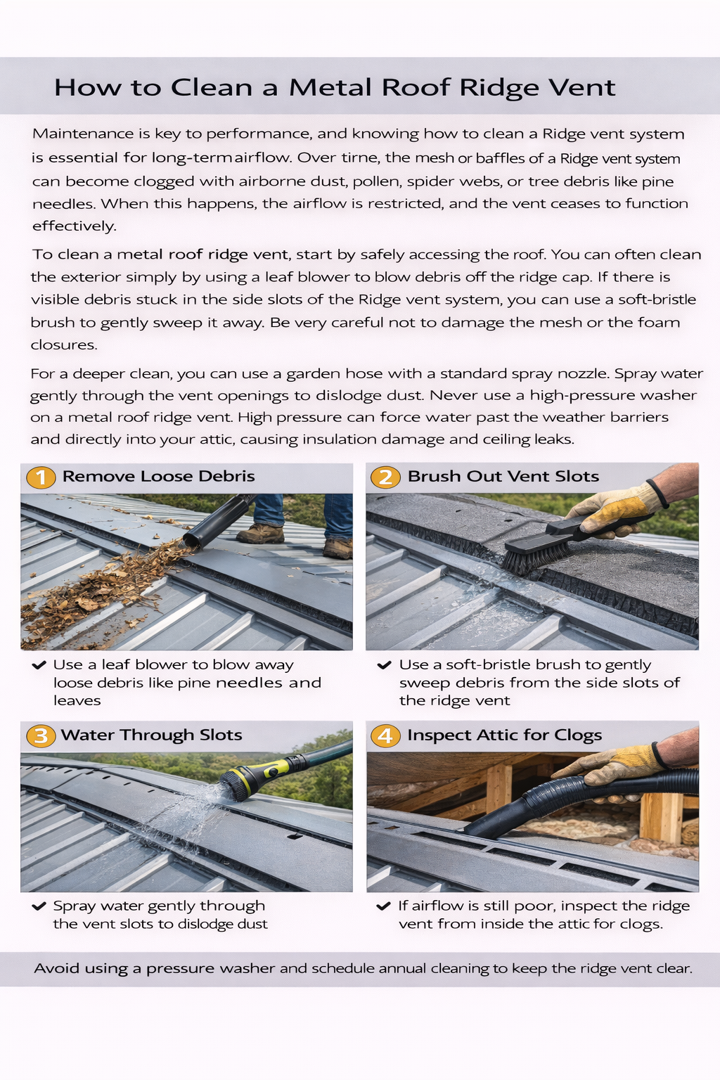 How to Clean a Metal Roof Ridge Vent