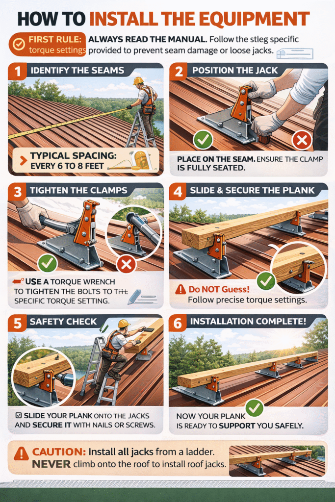 Install roof jacks for metal roofs