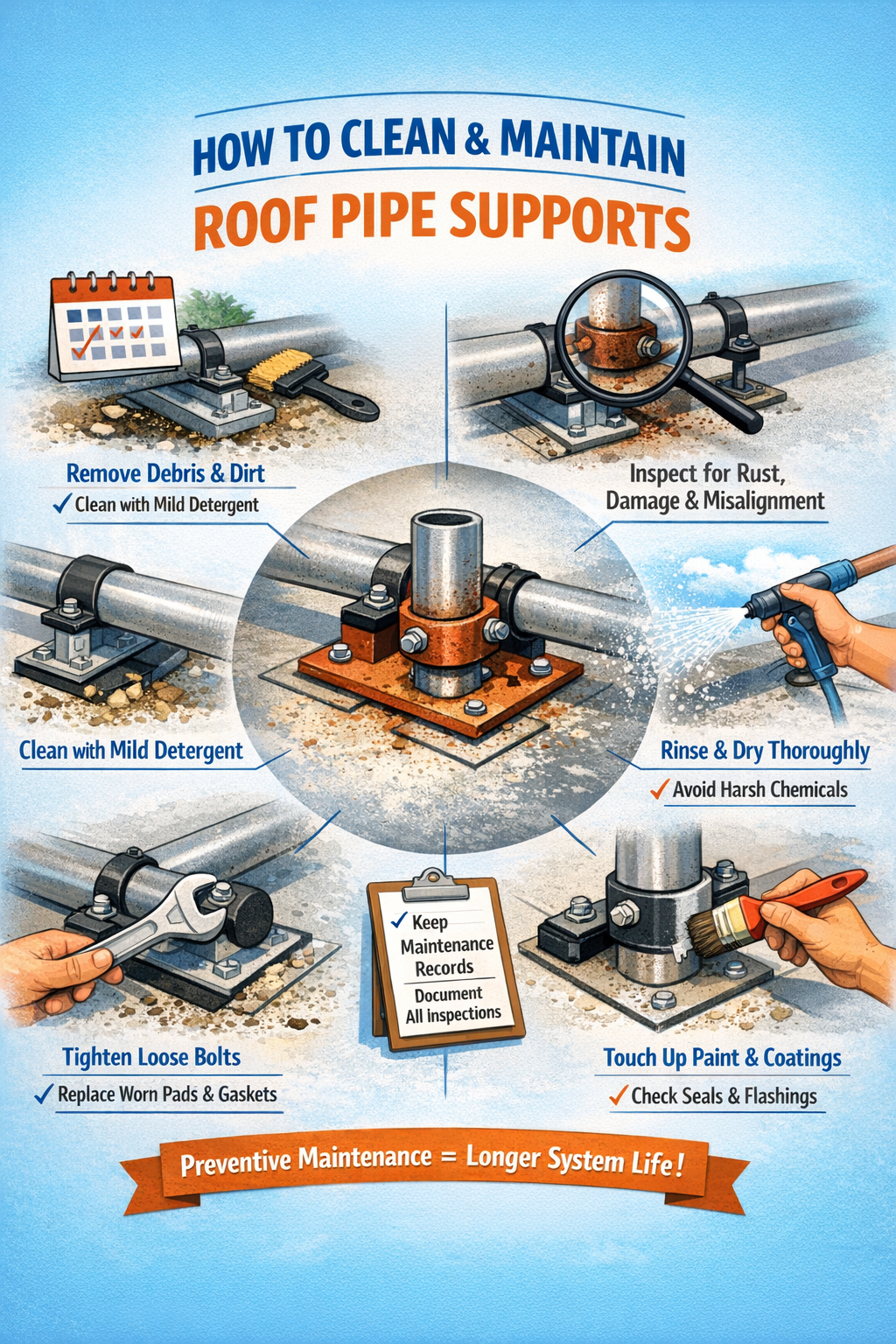 How to Clean and Maintain Roof Pipe Supports
