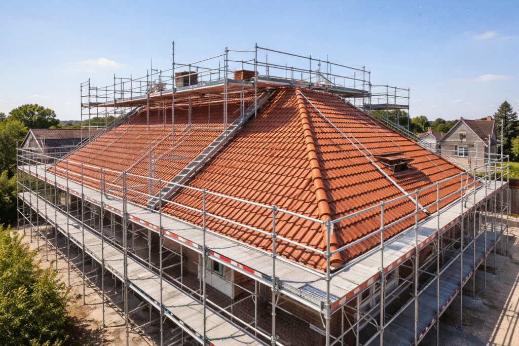 scaffolding on a roof