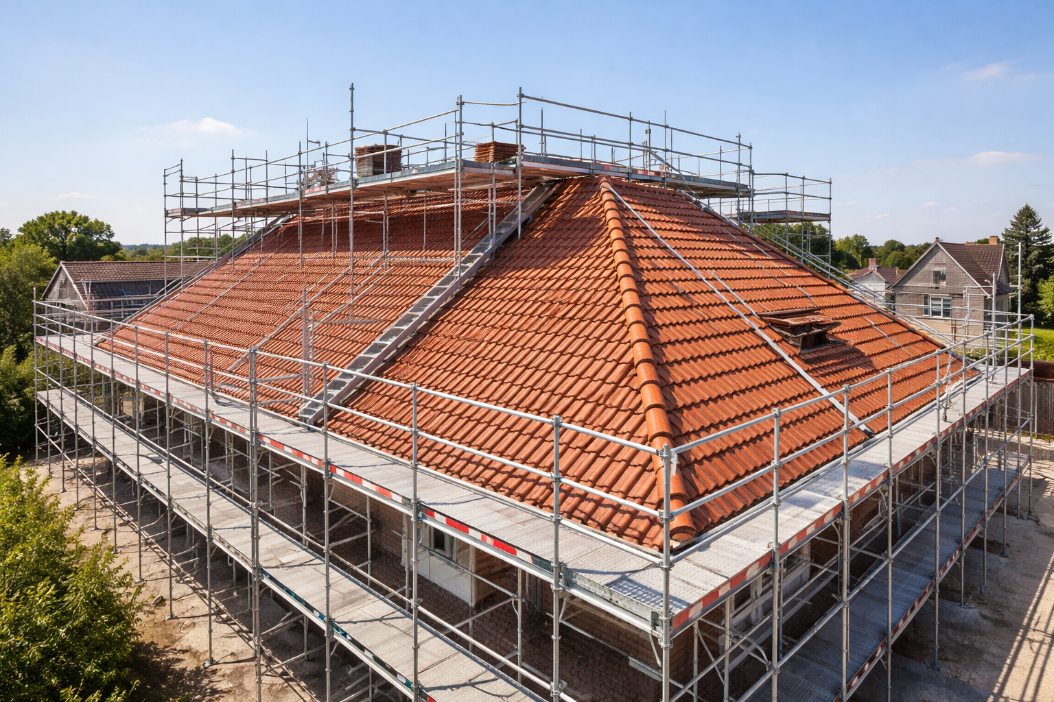 scaffolding on a roof