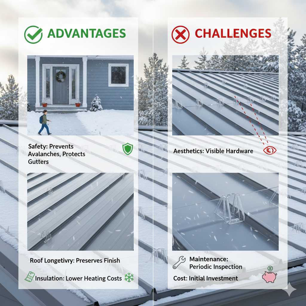 Advantages and Challenges standing seam metal roof snow guards
