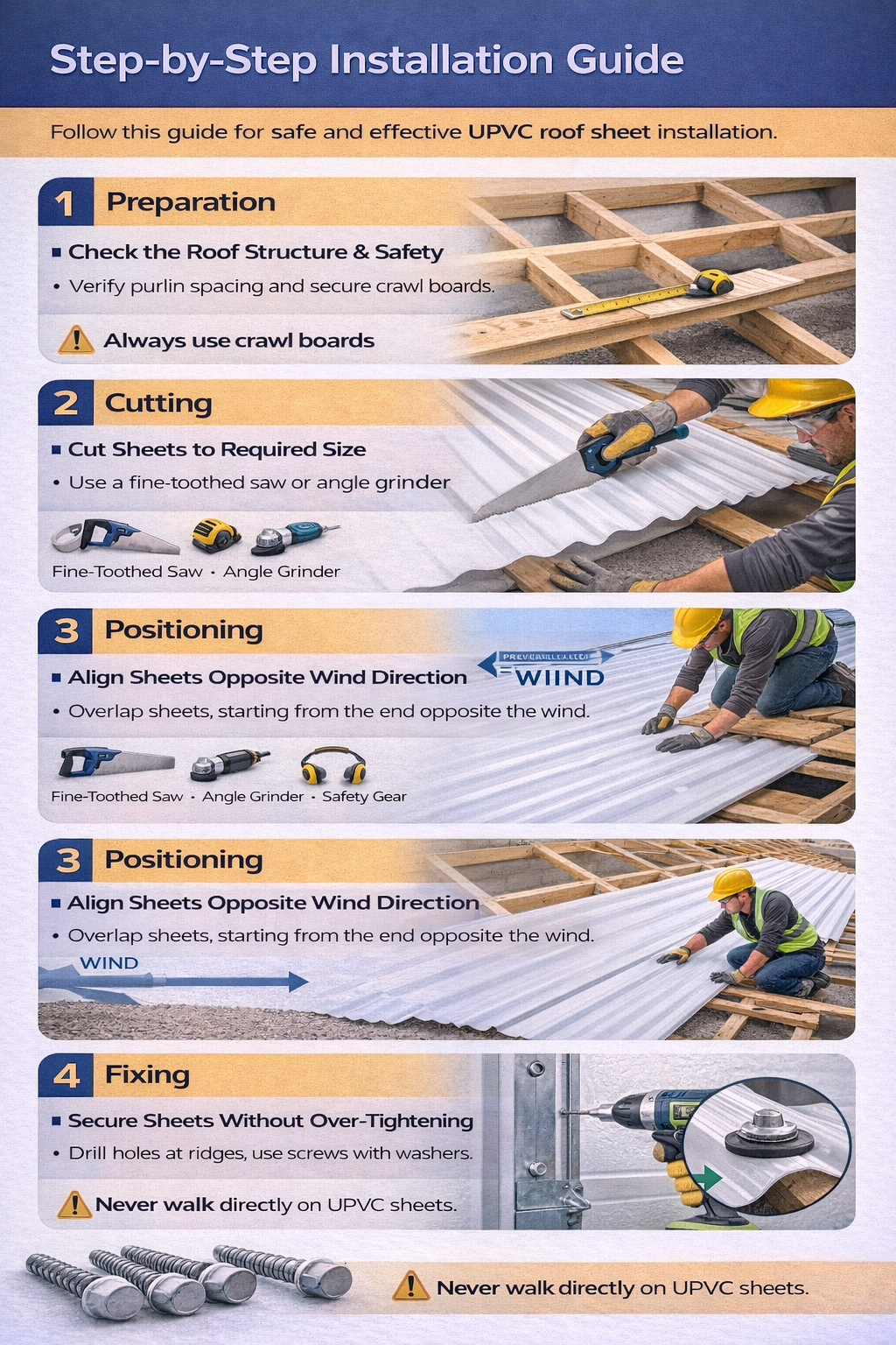 Installation upvc roof sheet