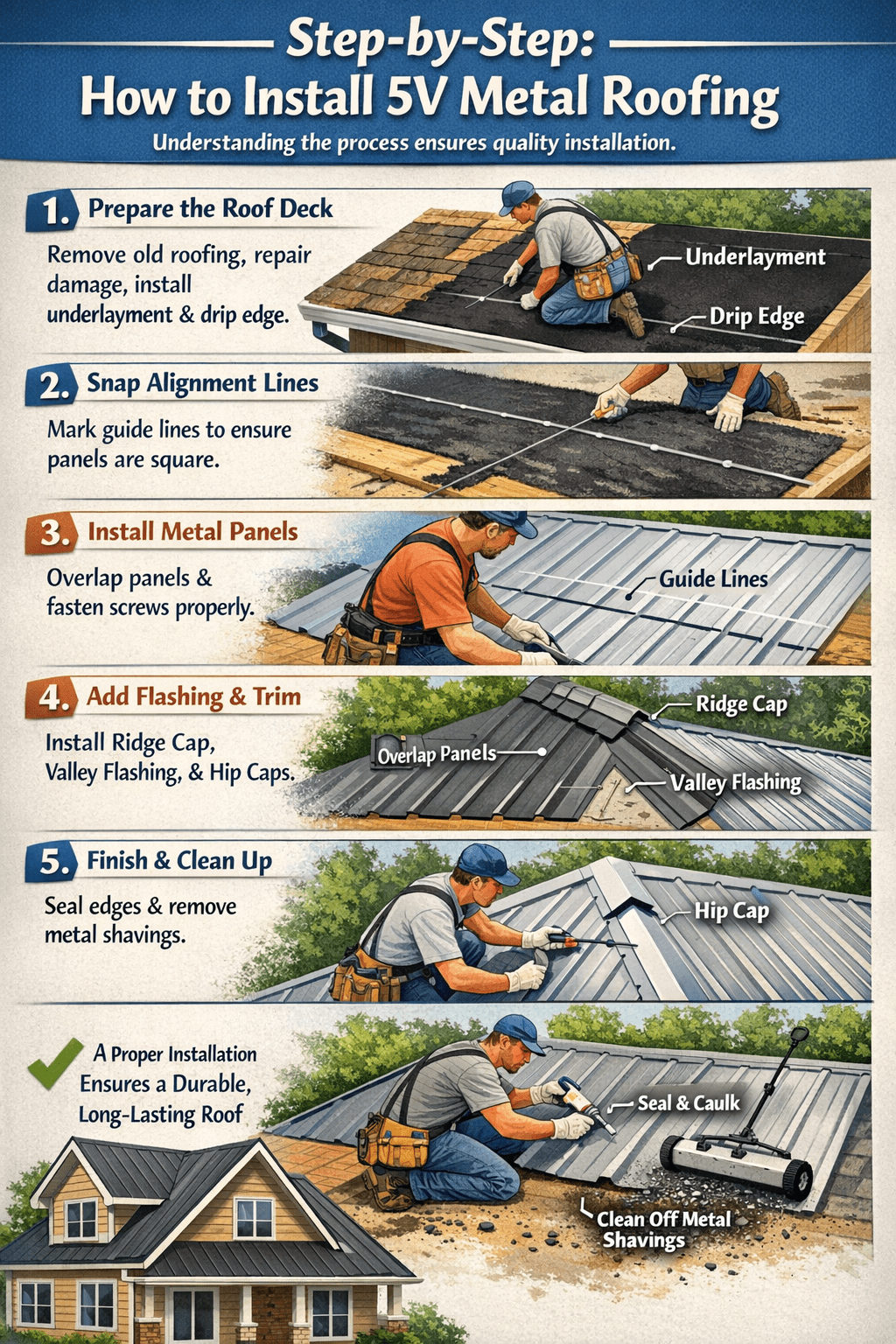 Step‑by‑step: how to install 5 v metal roofing