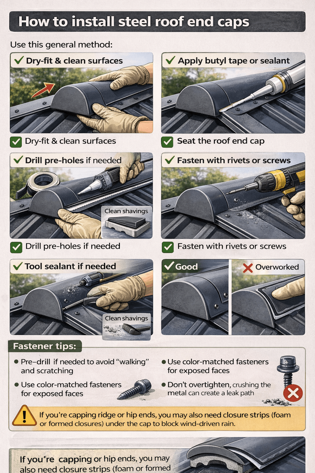 How to install steel roof end caps