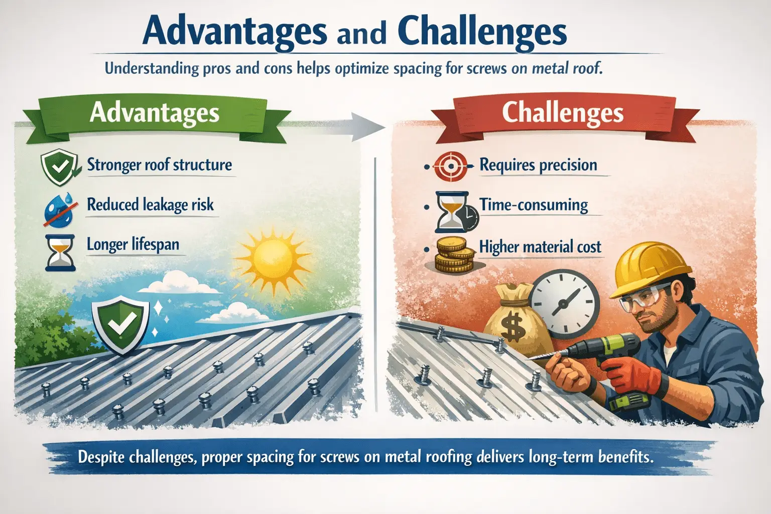 Advantages and Challenges Spacing for screws on metal roofing